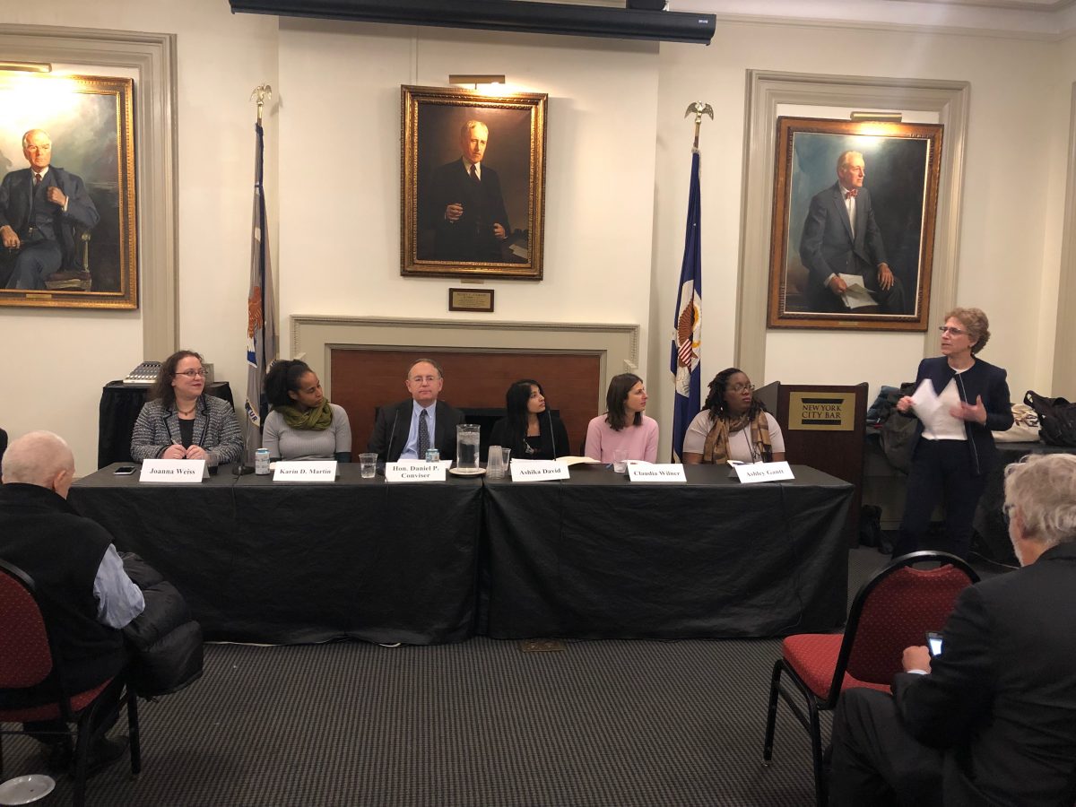 FFJC Co-Director Joanna Weiss moderates a New York City Bar Association panel about New York's mandatory surcharges.
